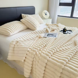 Wide-Stripe Plush Throw Blanket | Soft Cozy Blanket for Couch & Bed | 5 Sizes