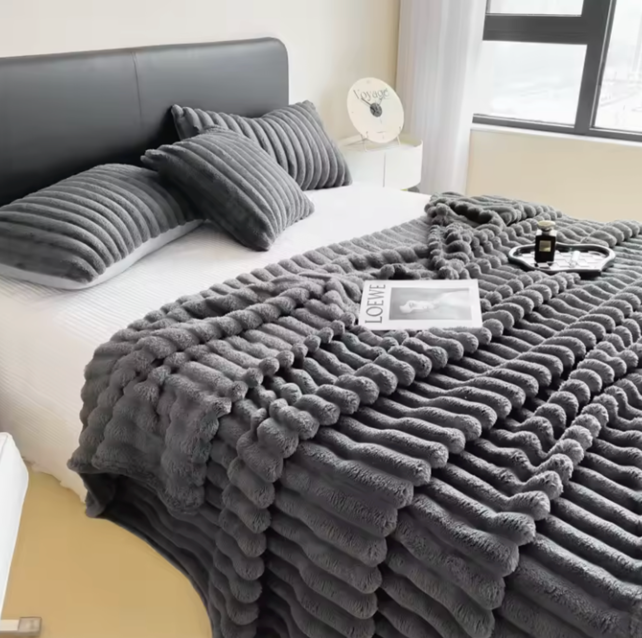 Wide-Stripe Plush Throw Blanket | Soft Cozy Blanket for Couch & Bed | 5 Sizes