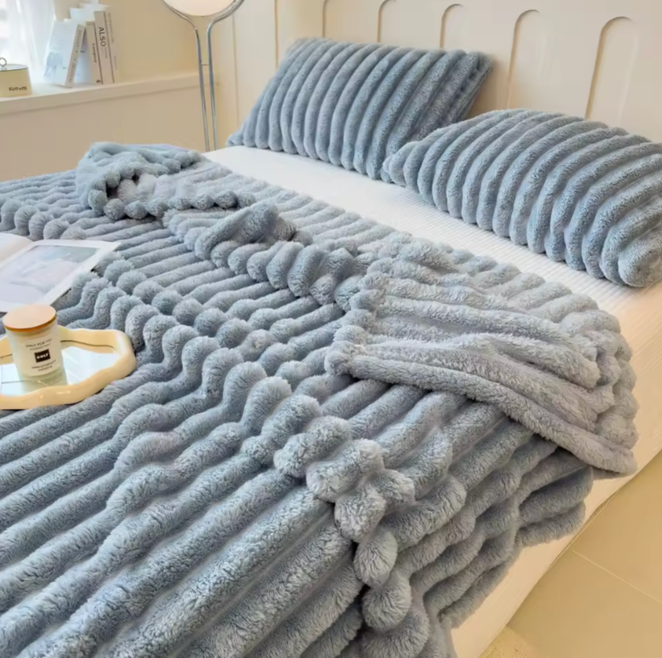 Wide-Stripe Plush Throw Blanket | Soft Cozy Blanket for Couch & Bed | 5 Sizes