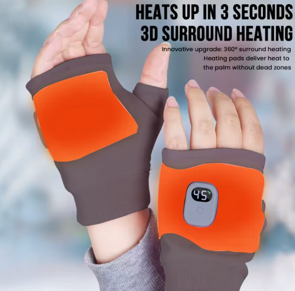 Fingerless USB Heated Gloves | 3-Zone Heating & 360° Warmth | Rechargeable Winter Gloves