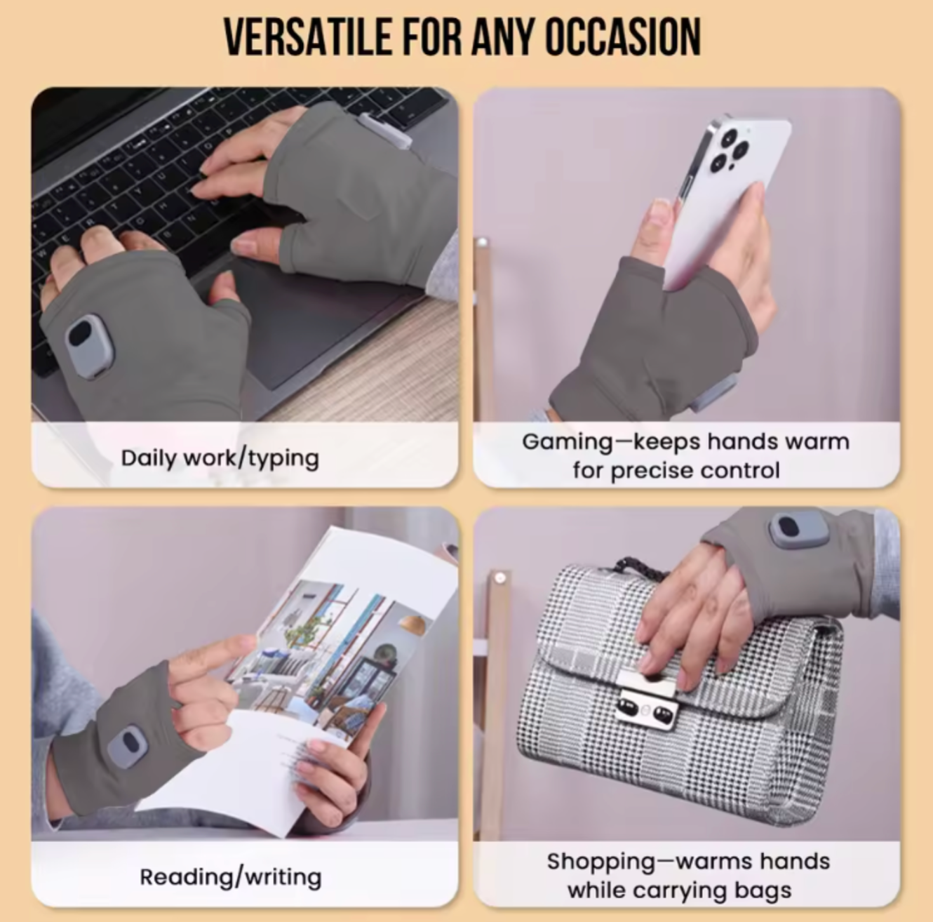 Fingerless USB Heated Gloves | 3-Zone Heating & 360° Warmth | Rechargeable Winter Gloves