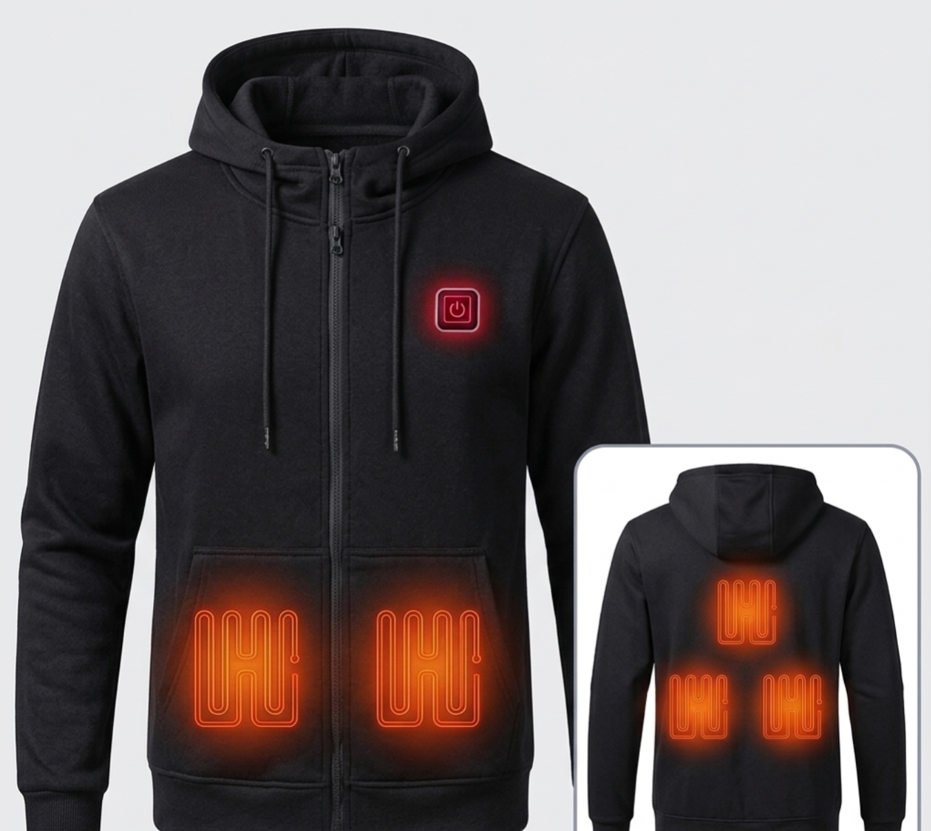 Heated Zip-Up Hoodie | 3 Adjustable Heat Settings | USB-Powered Thermal Warming Hoodie