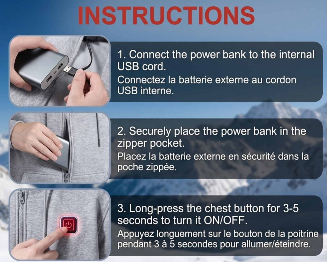 Heated Zip-Up Hoodie | 3 Adjustable Heat Settings | USB-Powered Thermal Warming Hoodie