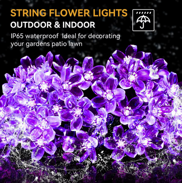 Solar Flower LED String Lights | IP65 Waterproof Fairy Lights | Garden & Outdoor Landscape Decor