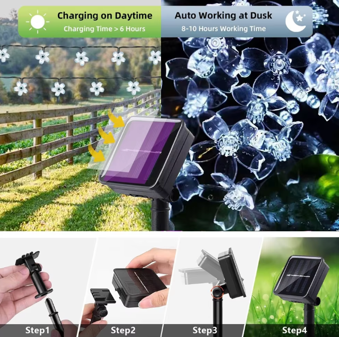 Solar Flower LED String Lights | IP65 Waterproof Fairy Lights | Garden & Outdoor Landscape Decor