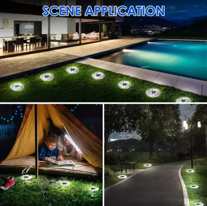 Solar LED Ground Lights | IP65 Waterproof Outdoor Disk Lights | Non-Slip Garden & Patio Decor