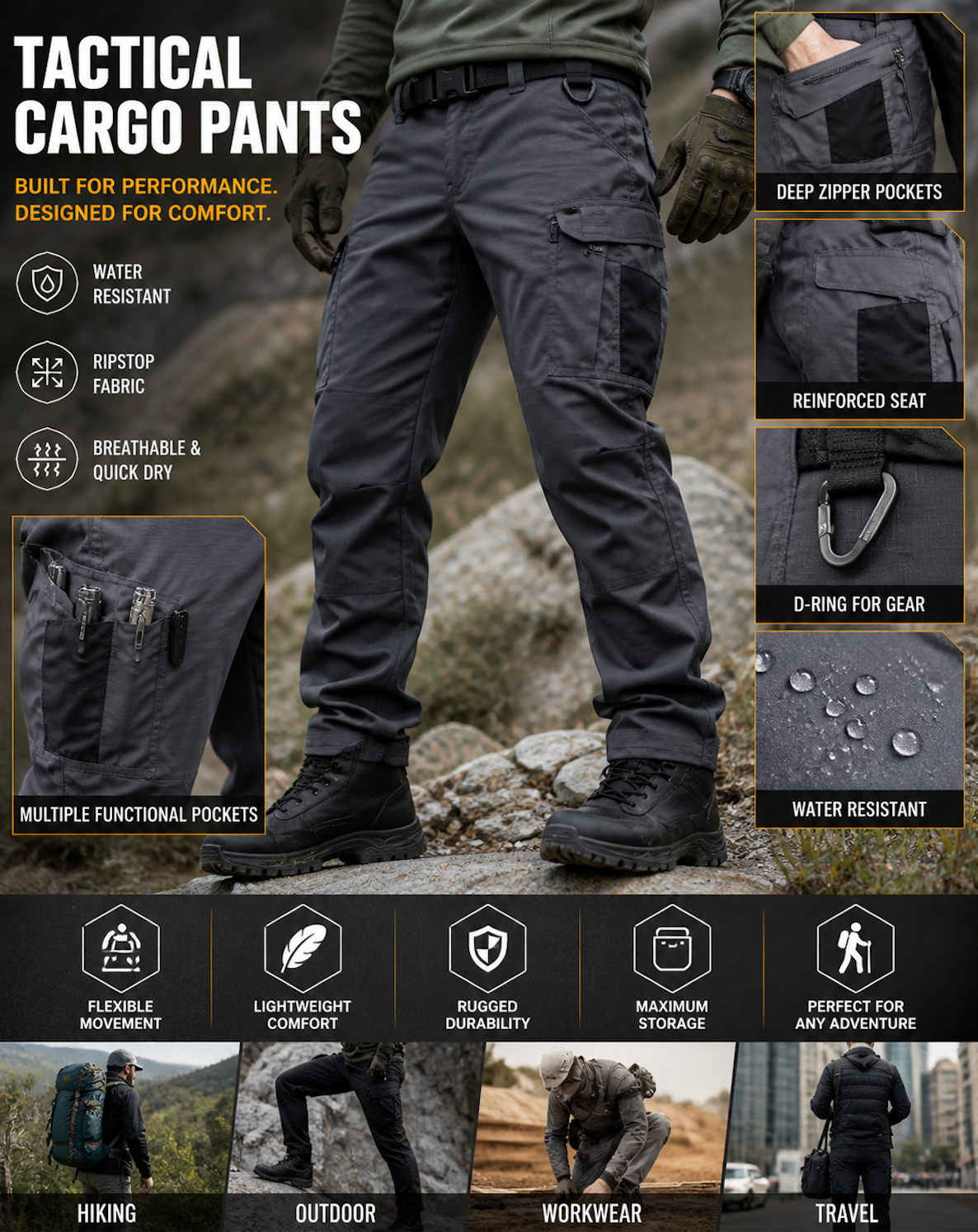 Men's Tactical Cargo Pants | Multifunction Outdoor Work Trousers | Multi-Pocket Fall & Spring Gear