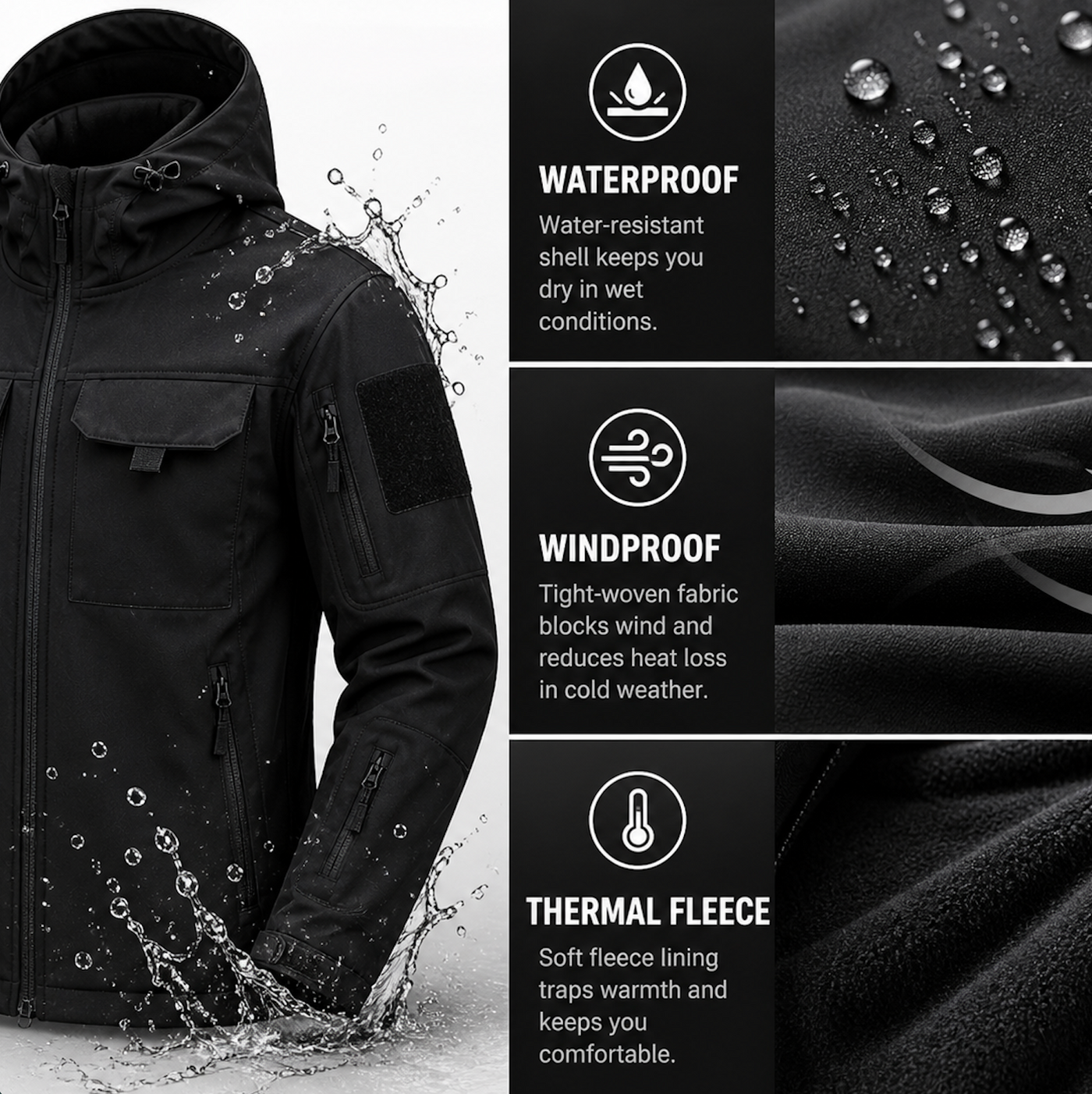Men's Tactical Softshell Jacket | Waterproof & Windproof Performance | Outdoor Hooded Combat Gear